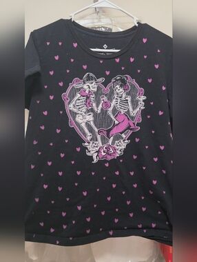 RockSteady Black Tee with Pink Skeleton Heart Graphic 2xl